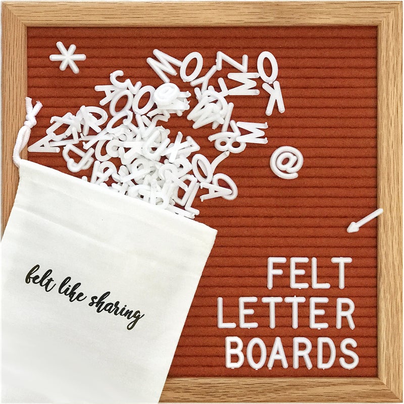 Felt Like Sharing Square Letter Board (Rusty Red Felt - 10â€x10â€) â€“ Changeable Message Board with 3 Sets of Felt Board Letters for Home & Aesthetic Room Decor â€“ Wall Letterboard Signs In Oak Frame - Image 1